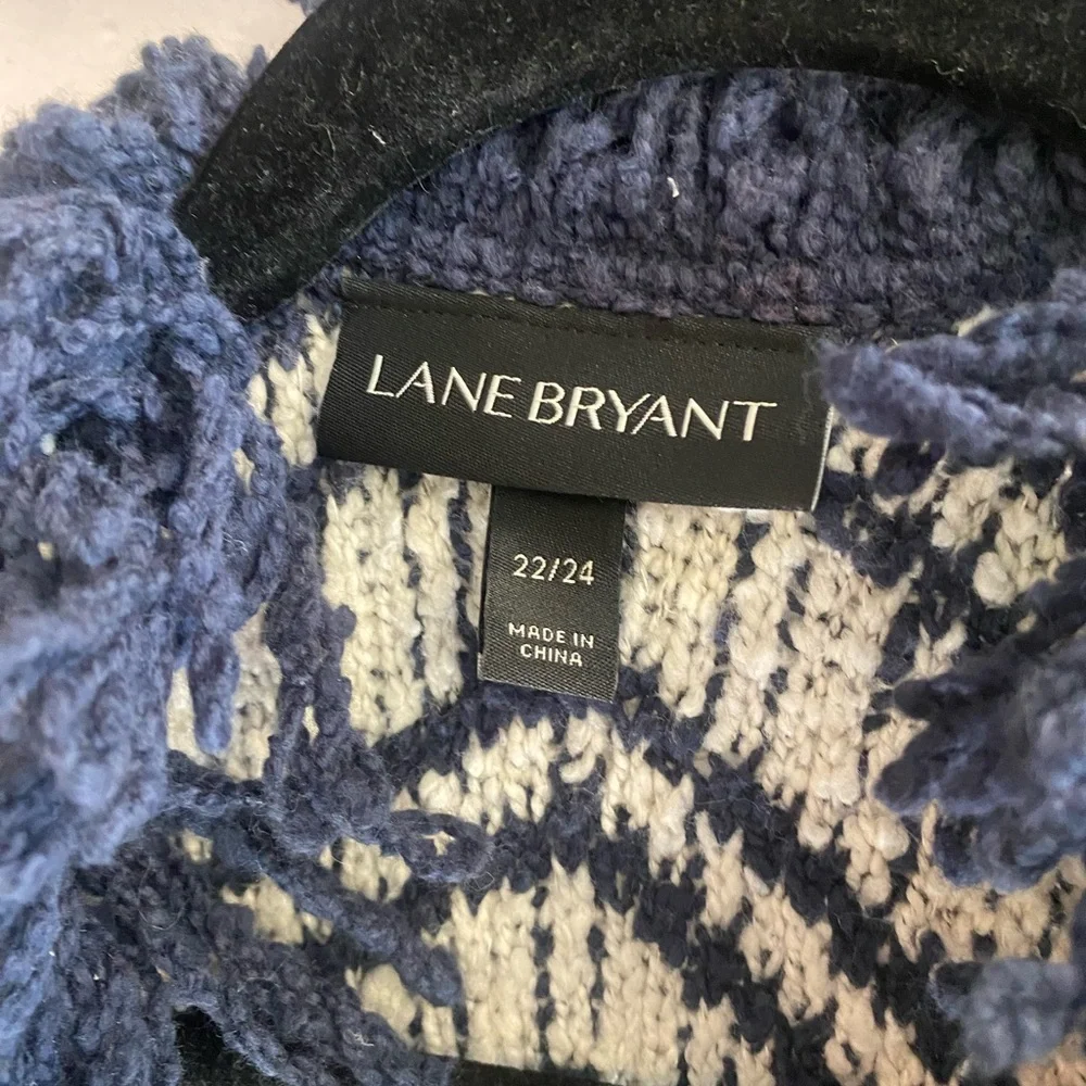 Lane Bryant Women’s Chunky‎ Knit Open Front Cardigan Navy Off White Size 22/24